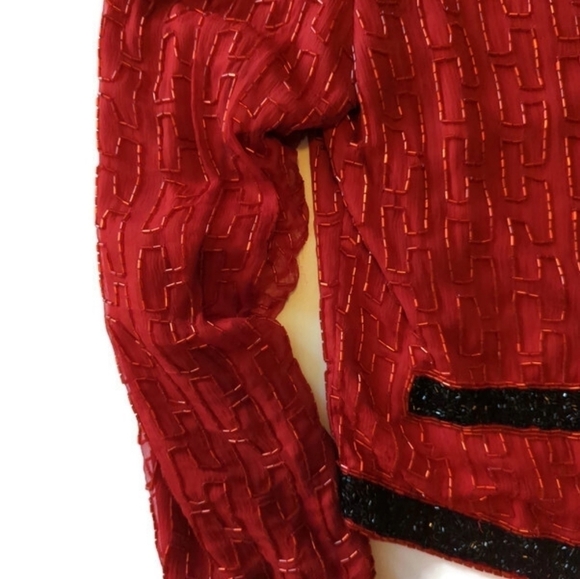 Vtg Scala red silk beaded sparkly evening party special Event short jacket Sz M - Picture 2 of 11